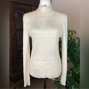 Elie Tahari Cream Merino Wool Turtleneck Sweater Size Large